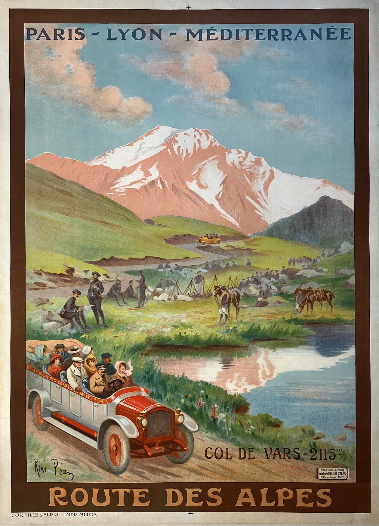 Original Vintage Route Des Alpes - Col De Vars - Rene Pean Poster C1915