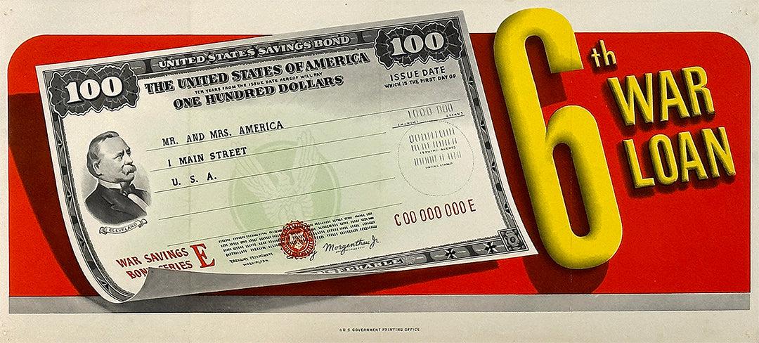 Original Vintage 6th War Loan WWII Poster War Bond 1944