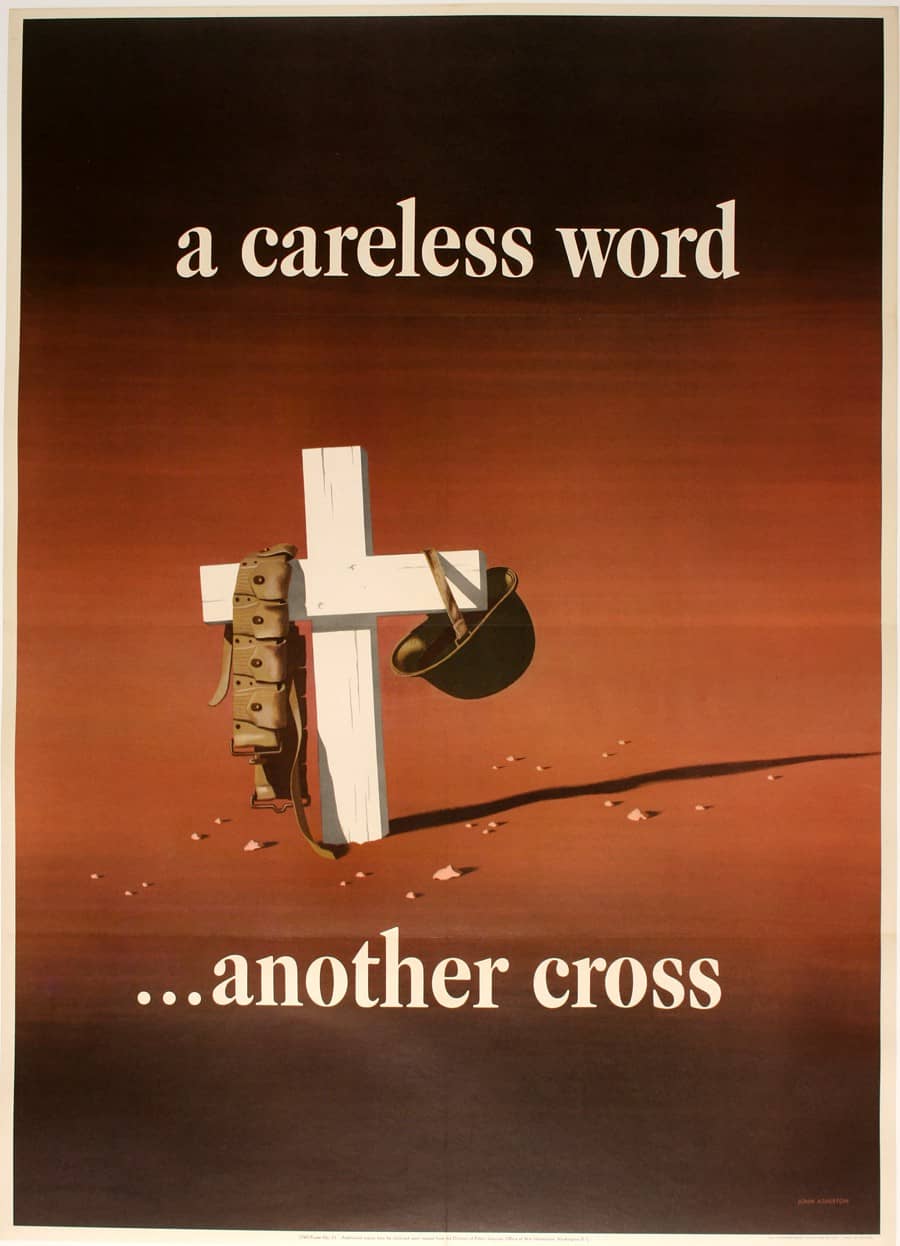 Spille computerspil behandle Veluddannet A Careless Word - Another Cross Original Poster WWII by John Atherton c1943  – The Ross Art Group