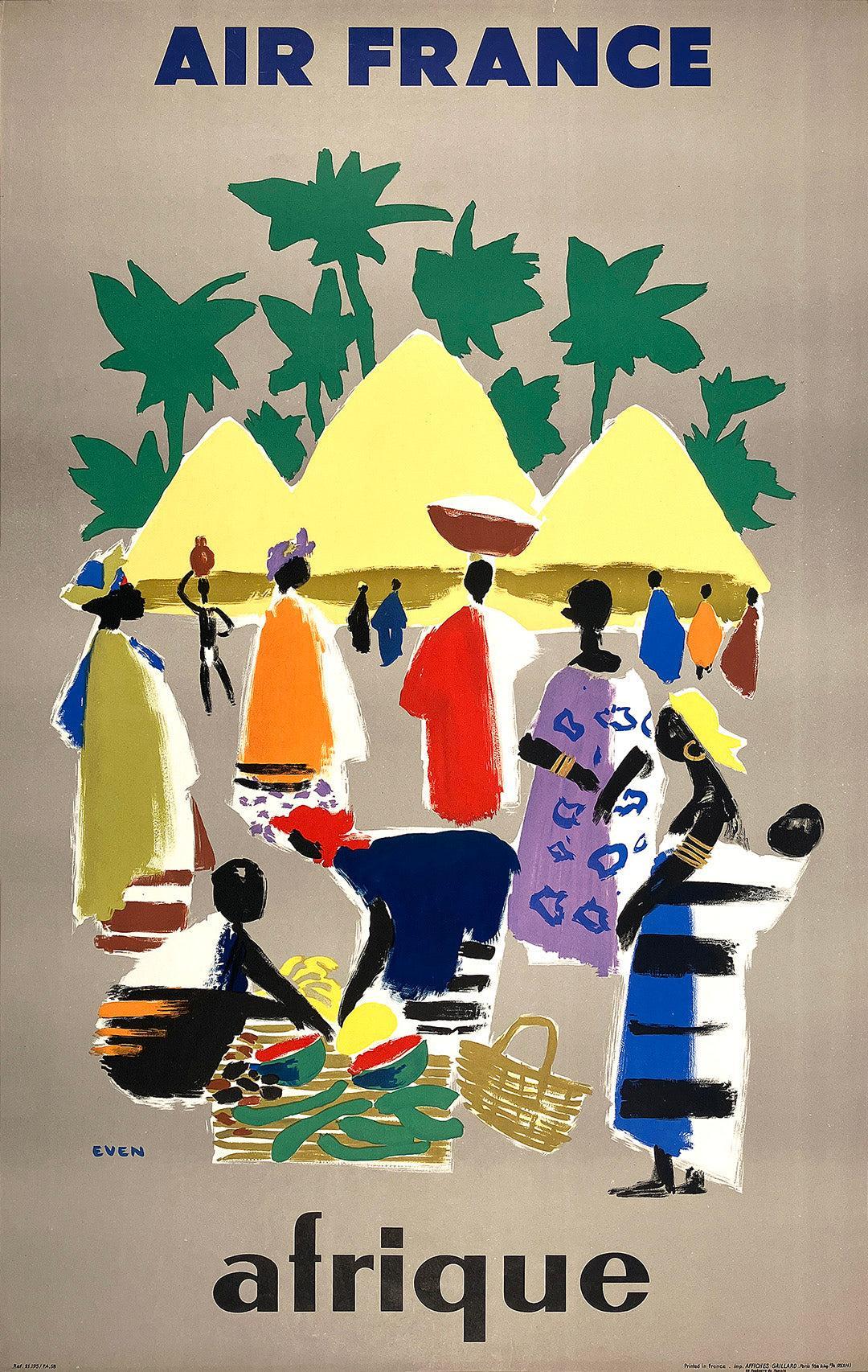Original Vintage Air France Afrique Africa Poster by Jean Even 1958
