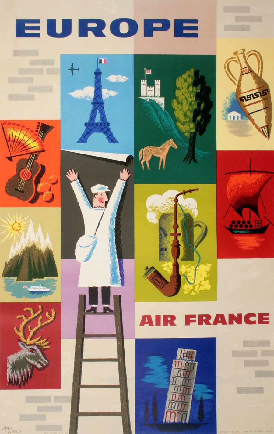Original Vintage Air France Europe Travel Poster 1957 by Jean Carlu