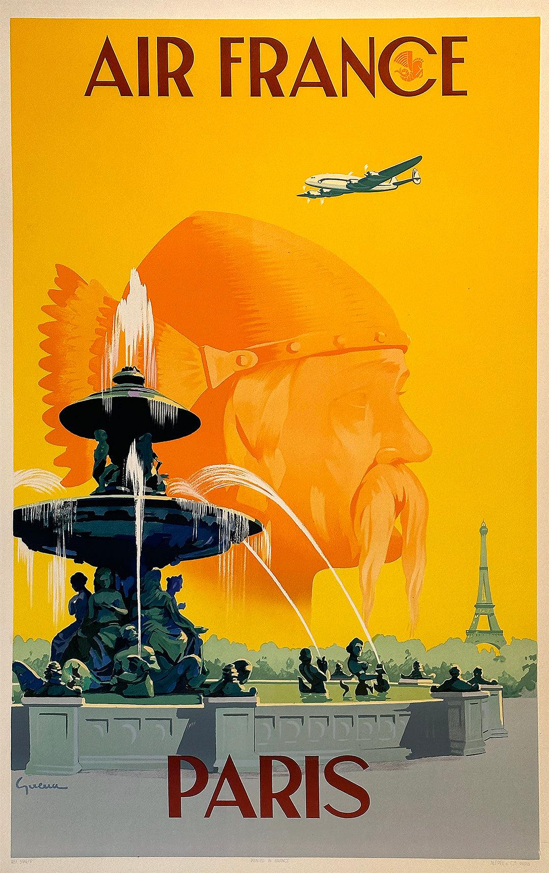 Original Vintage Air France Paris Poster by Vincent Guerra 1951