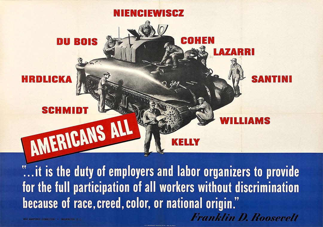 Original Vintage WWII Poster Americans All FDR Tank Production Poster c1941