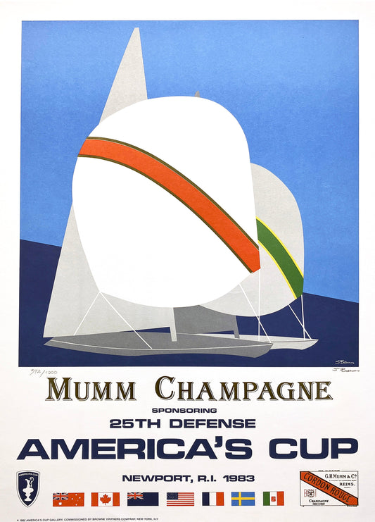 Original America's Cup 1983 Mumm Champagne Poster - Artist Hand Signed