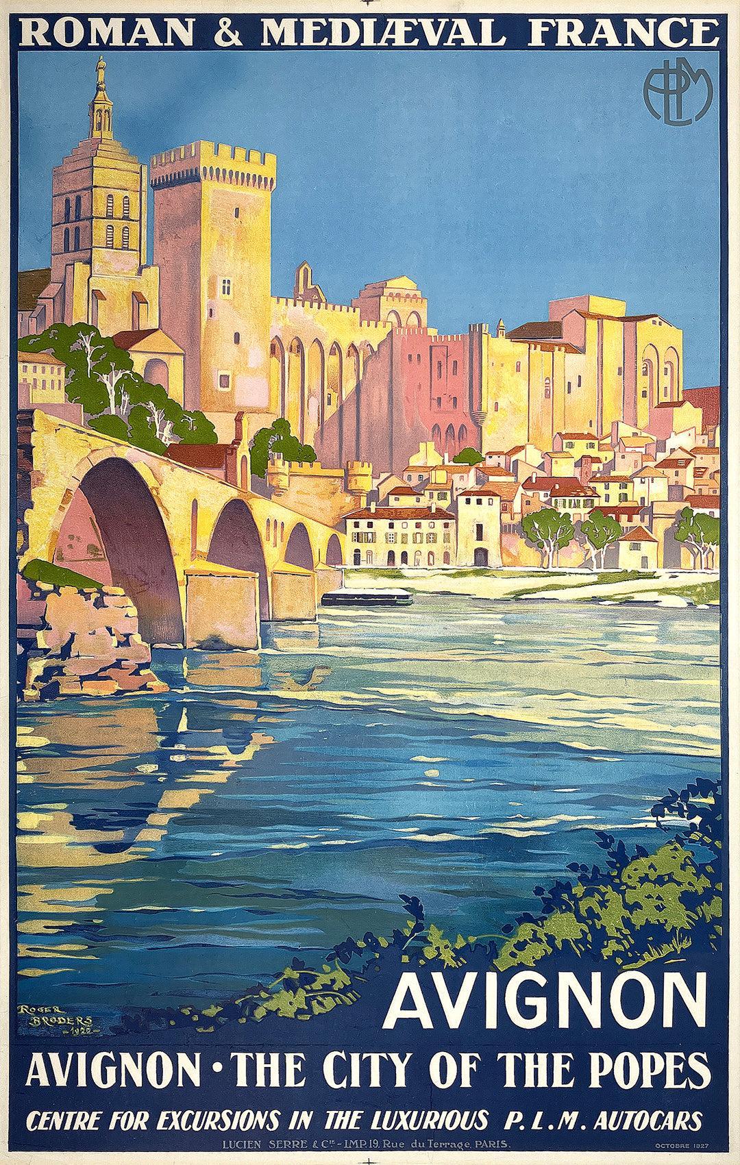 Original Vintage Roger Broders Poster - Avignon PLM 1927 with English Text - Rare