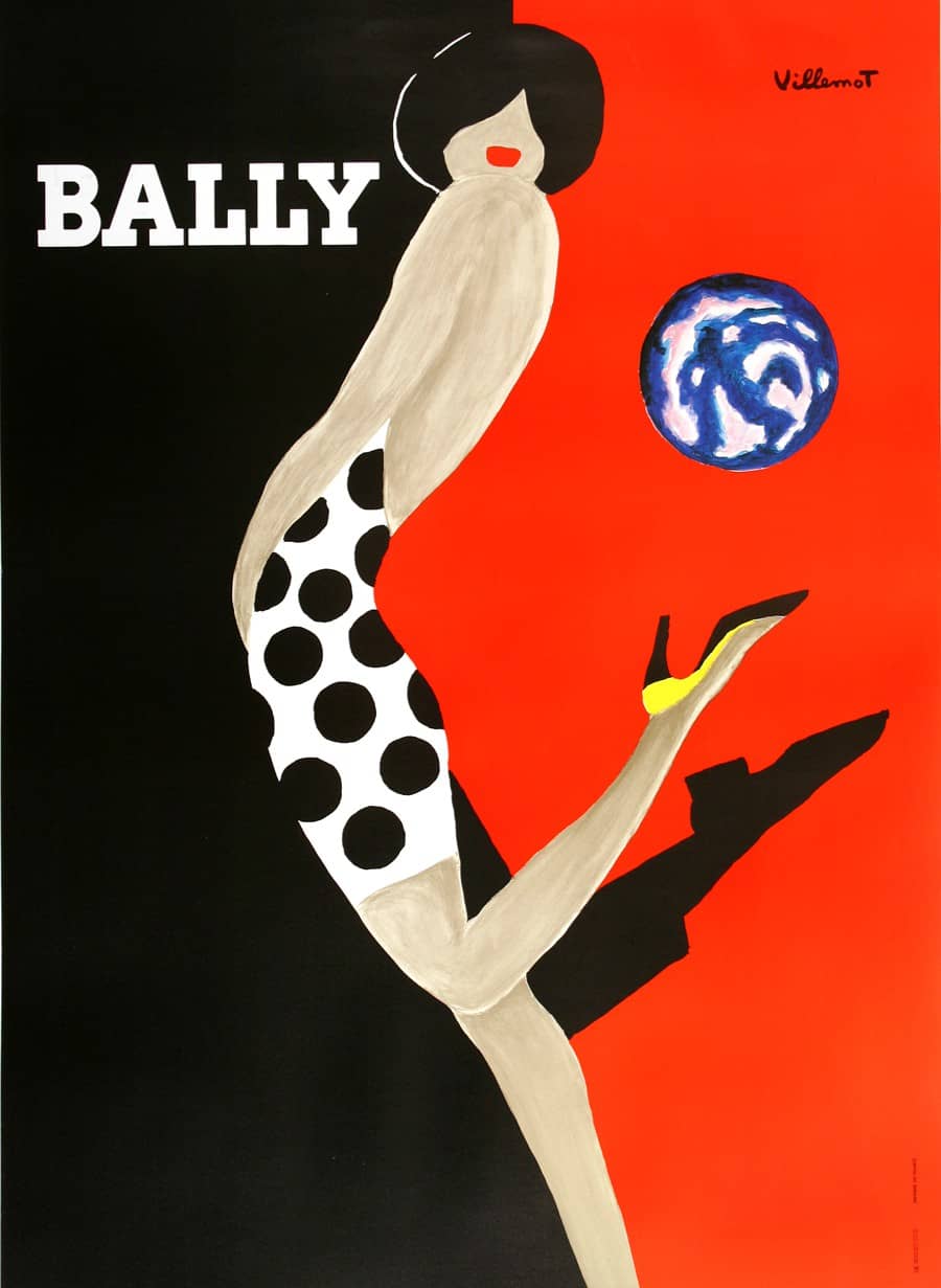 Original Vintage Bernard Villemot Poster for Bally - Kick 1989