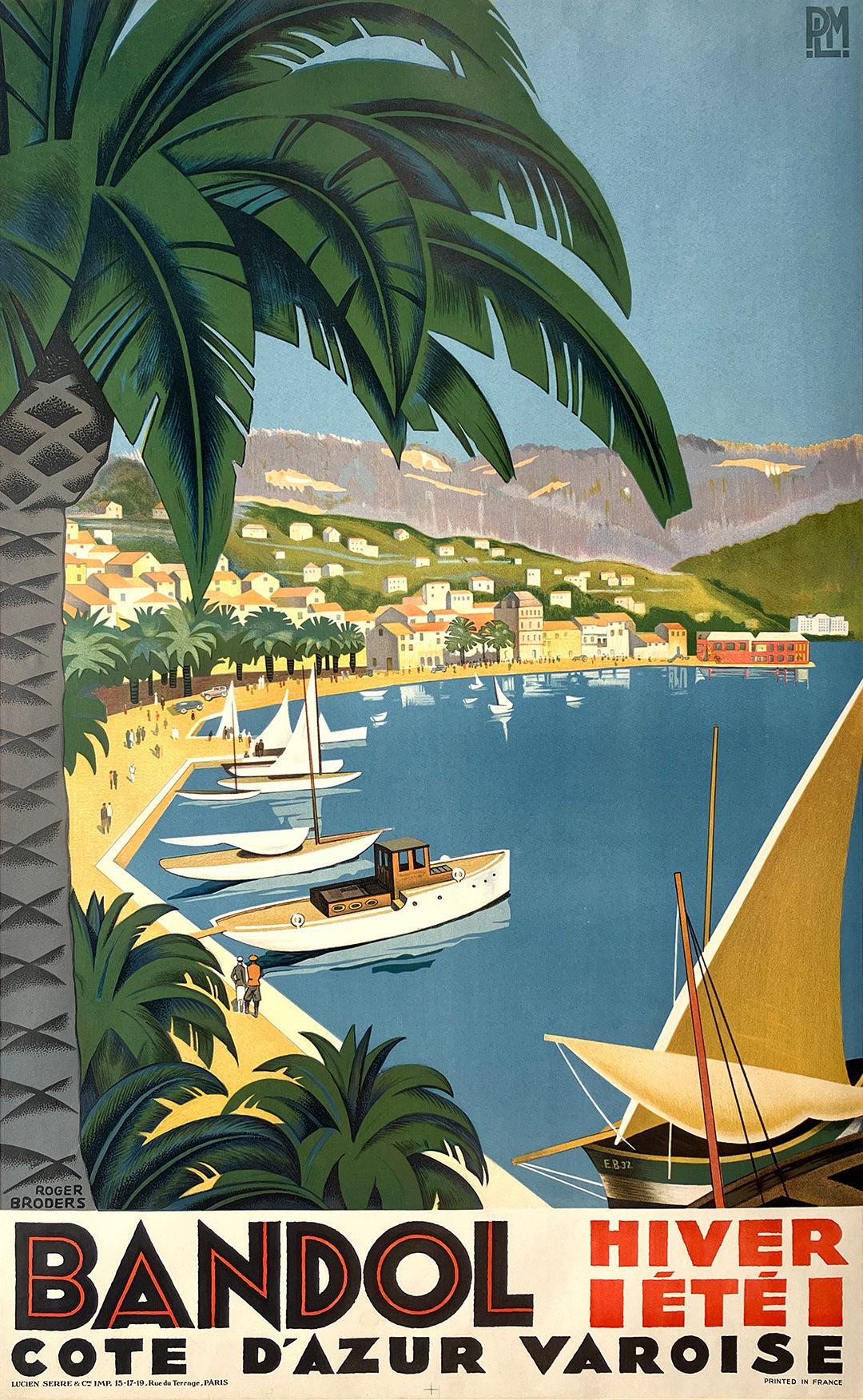 Original Vintage Roger Broders Poster - Bandol PLM 1932