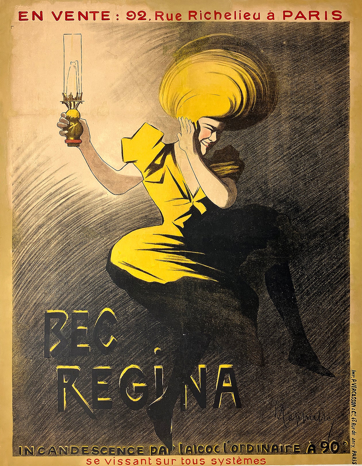 Original Vintage Leonetto Cappiello Bec Regina Poster for Lamps C1905