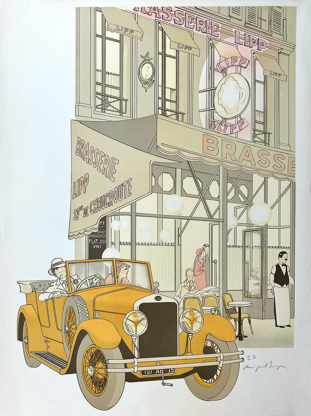 Original Vintage Brasserie Lipp French Restaurant Signed Print by Denis Paul Noyer c1979 Medium