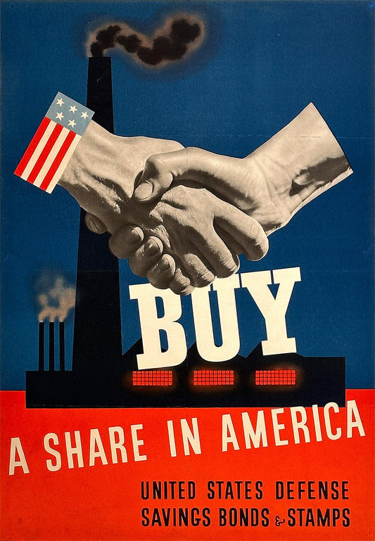 Original Vintage WWII Poster Buy A Share in America by Atherton 1941