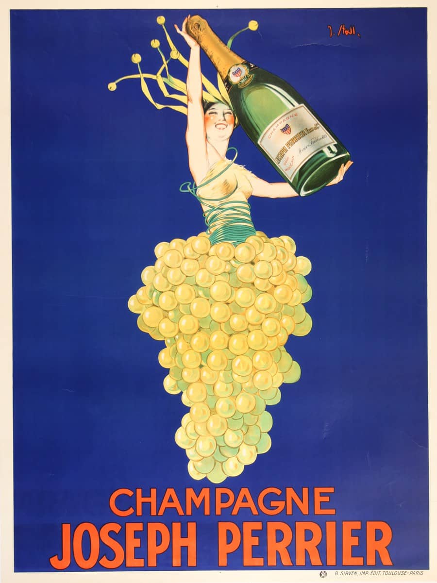 Original Vintage Drink Poster Dom Perignon Champagne French Wine