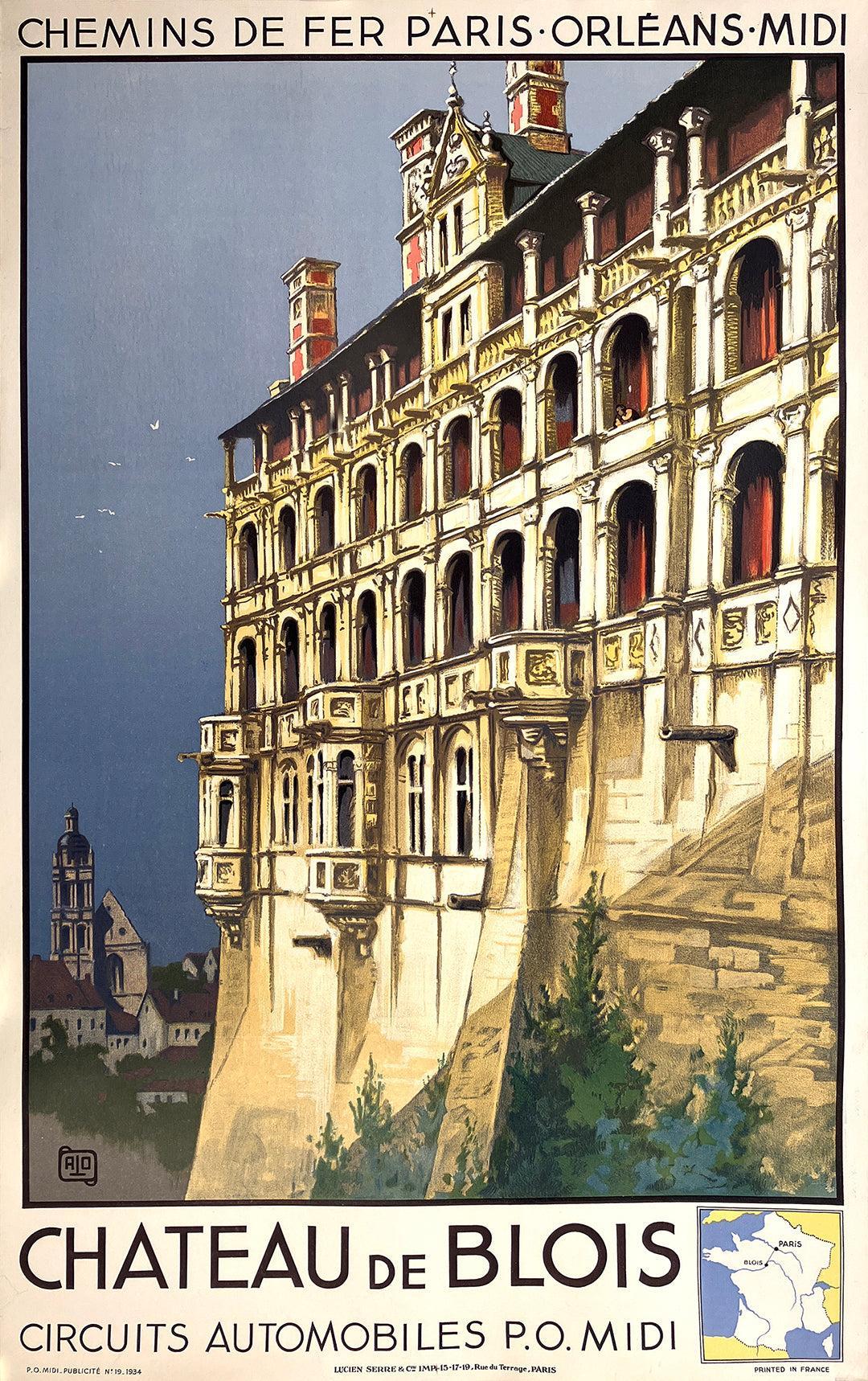 Original Vintage chateau de Blois Poster by Alo 1934