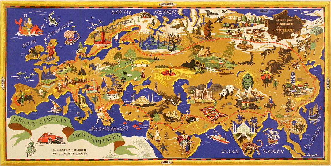 French Original Poster Chocolat Menier Grand Circuit des Capitales 1956 by Jannot