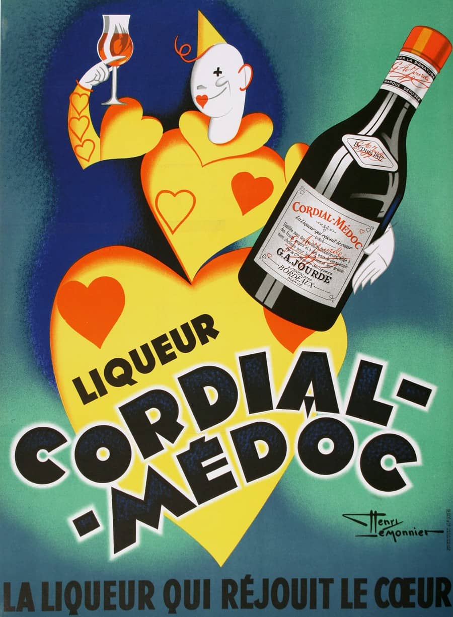Original Vintage Cordial Medoc Liqueur Poster by Henri le Monnier c1935 Art Deco Clown - Small Format