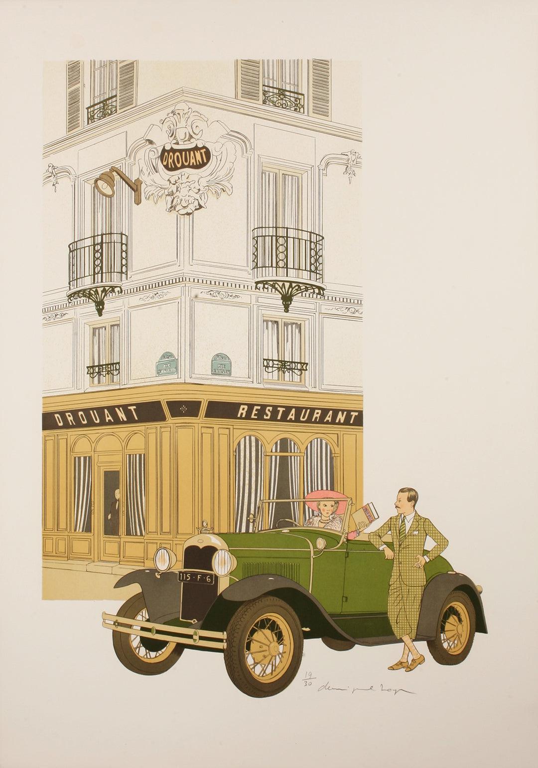 Original Vintage Drouant French Restaurant Signed Print by Denis Paul Noyer c1979