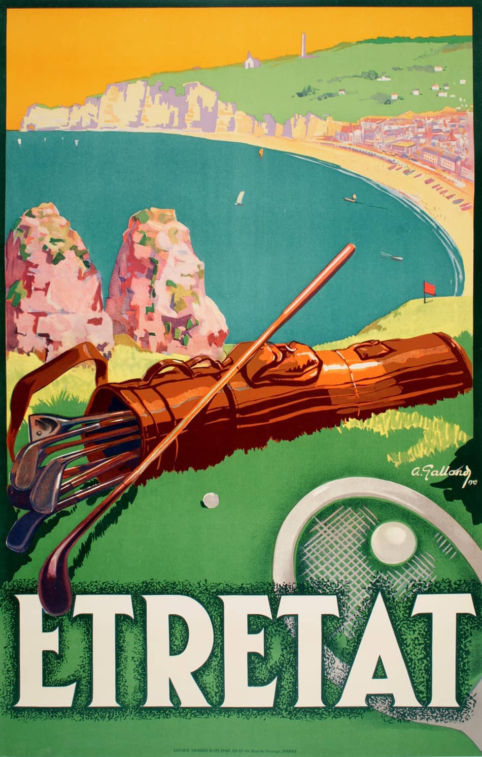 Original 1929 French Travel Poster for Etretat by Galland