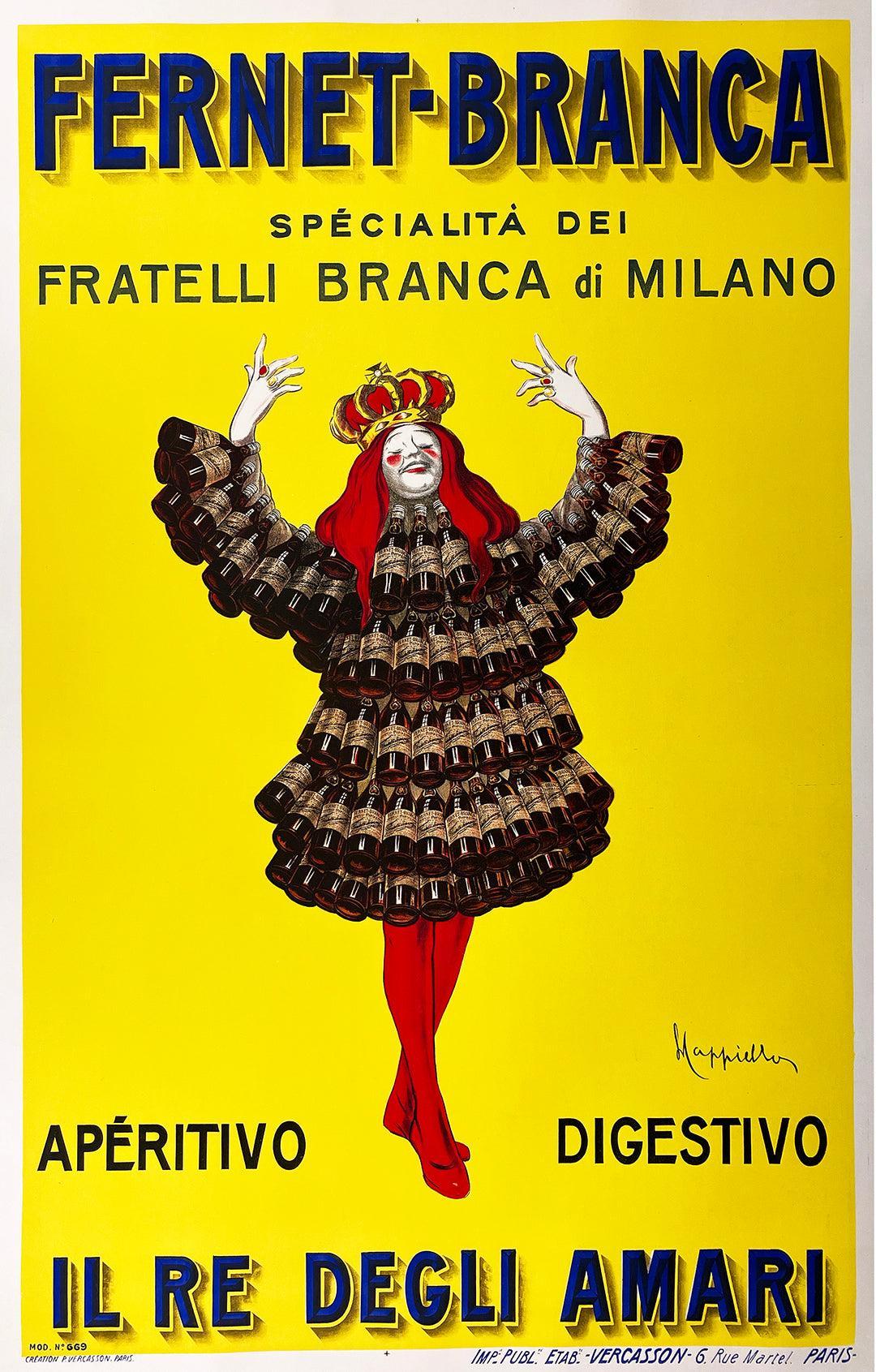 Original Vintage Cappiello Fernet Branca Poster with Italian Text 1909