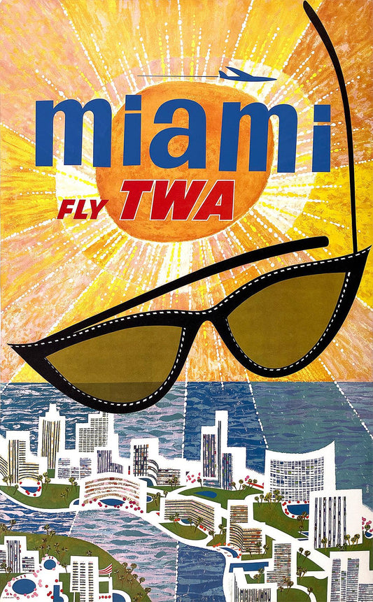 Original Vintage Fly TWA Miami Florida by David Klein c1960