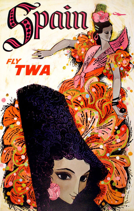 Original David Klein Poster Fly TWA Spain c1960