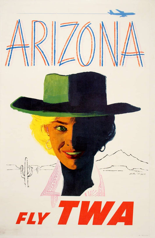 Original Vintage Poster Fly Twa - Arizona by Austin Briggs c1955