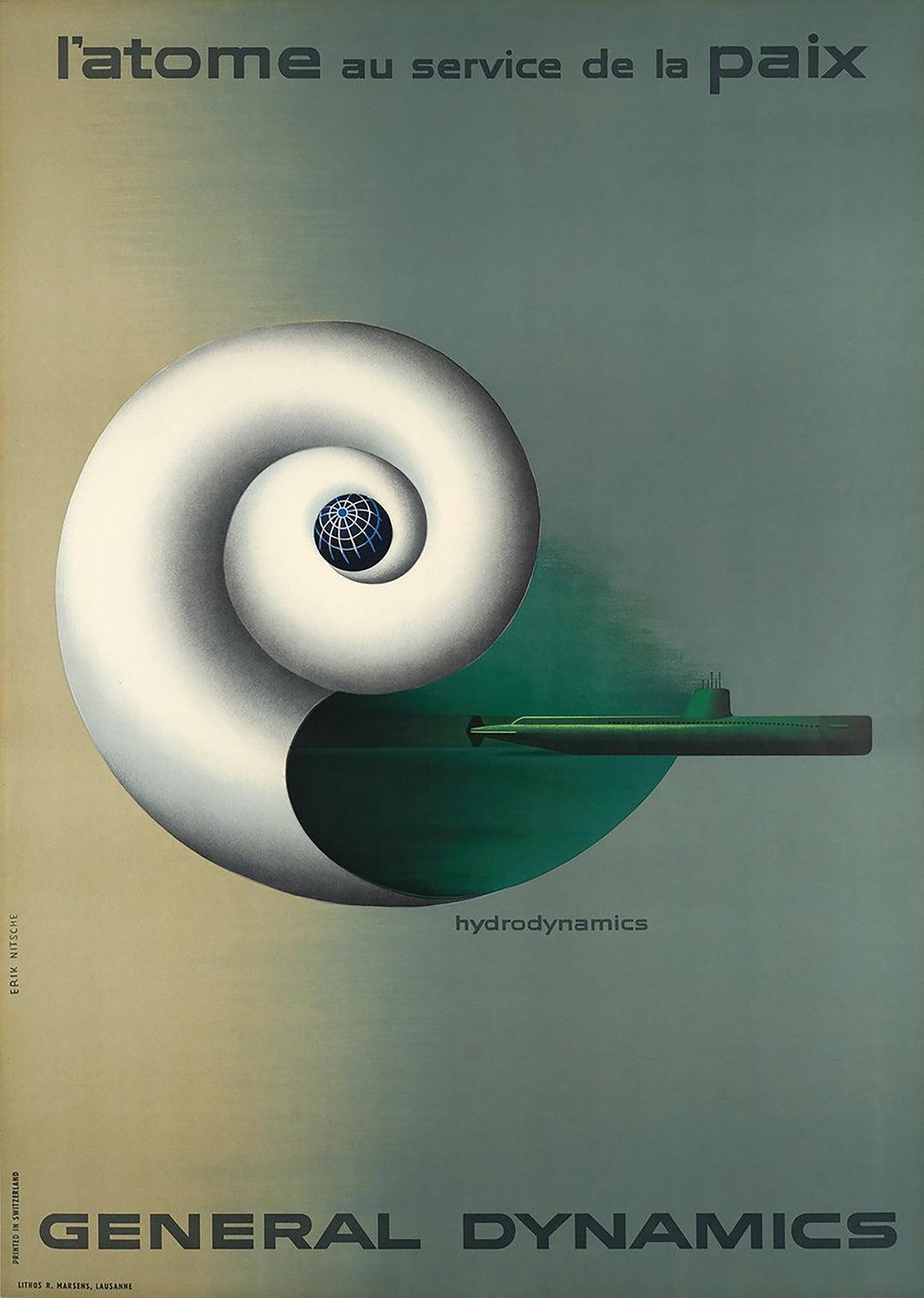 General Dynamics Original Vintage Poster - USS Nautilus by Erik Nitsche 1955