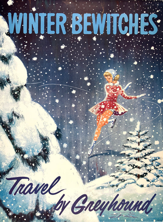 Original Vintage Greyhound Winter Bewitches Poster by Rod Ruth C1960