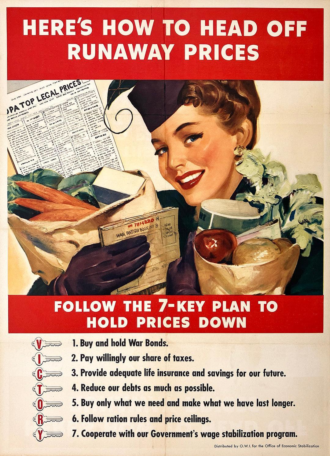 Original Vintage WWII Poster Here's How to Head Off Runaway Prices C1940