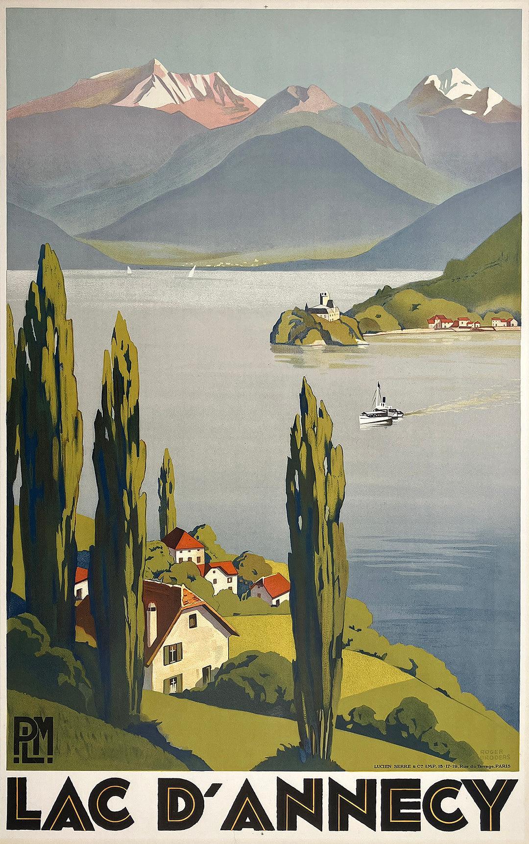 Original Vintage Roger Broders Poster - Lac D'Annecy PLM 1930