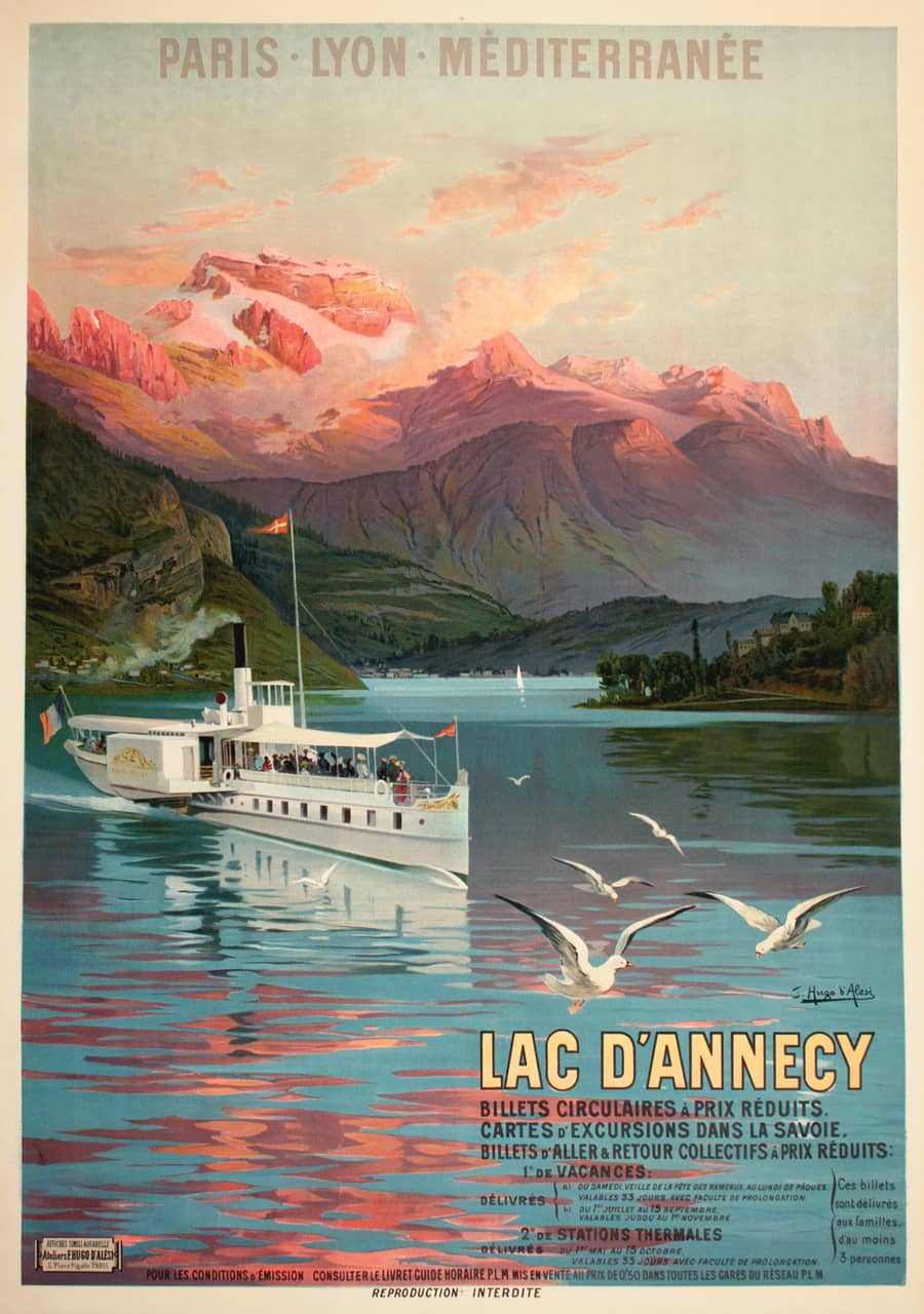 Original Vintage French Lac D'Annecy Poster by Hugo d'Alesi 1900 PLM