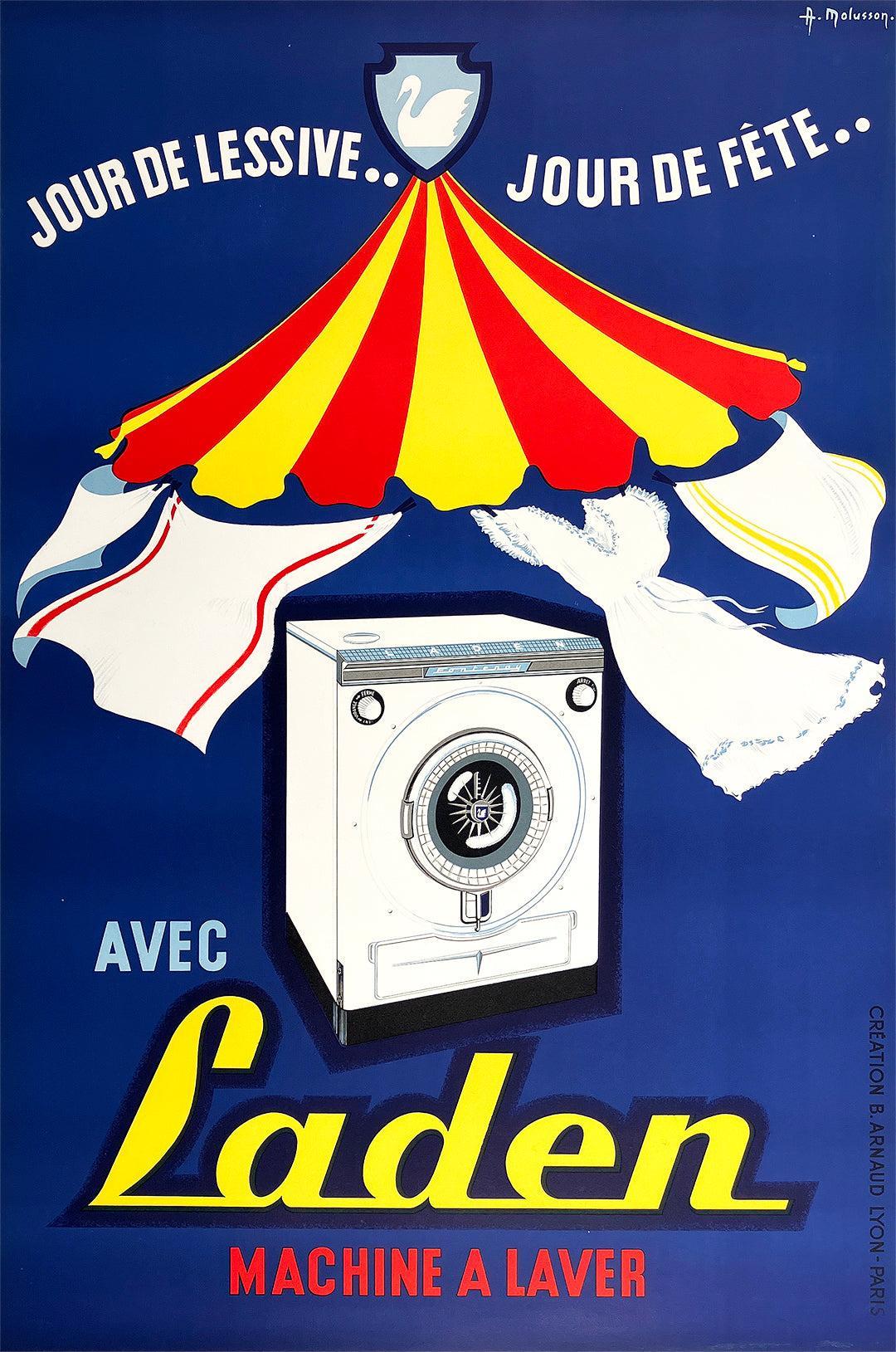 Original Vintage Laden Machine a Laver French Washing Machine Poster c1950