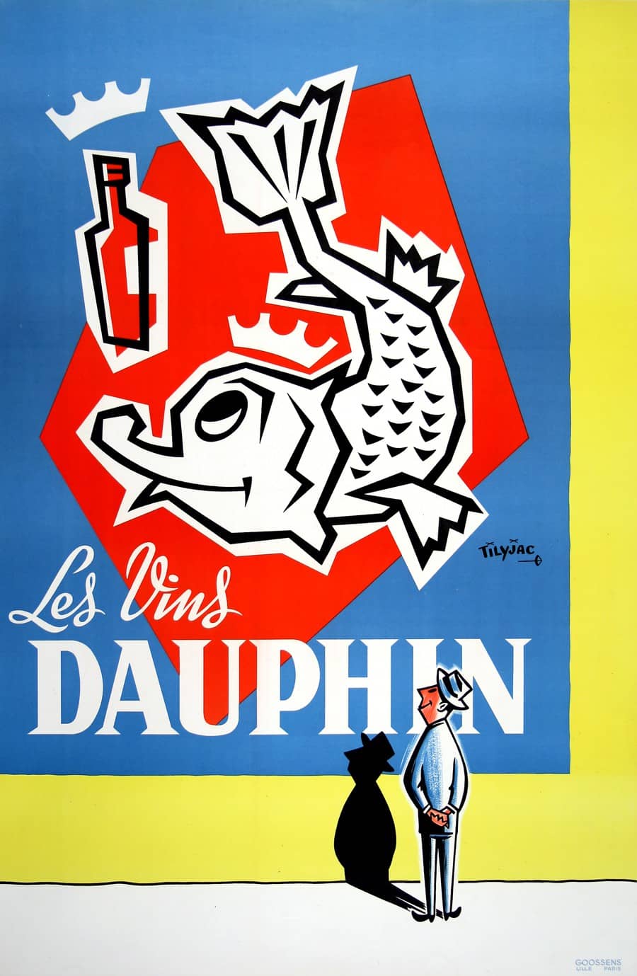 Les Vins Dauphin Original Vintage Wine Poster by Tilyjac c1950