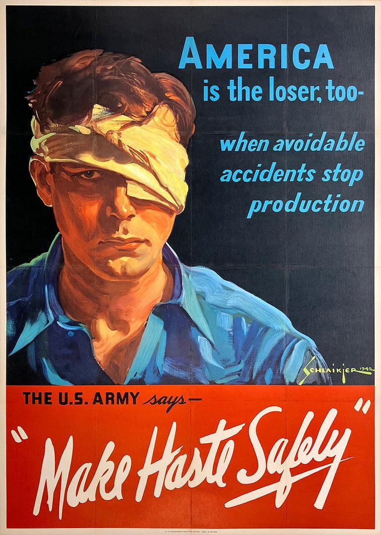 Original Vintage WWII Jes William Schlaikjer Poster - Make Haste Safely C1943