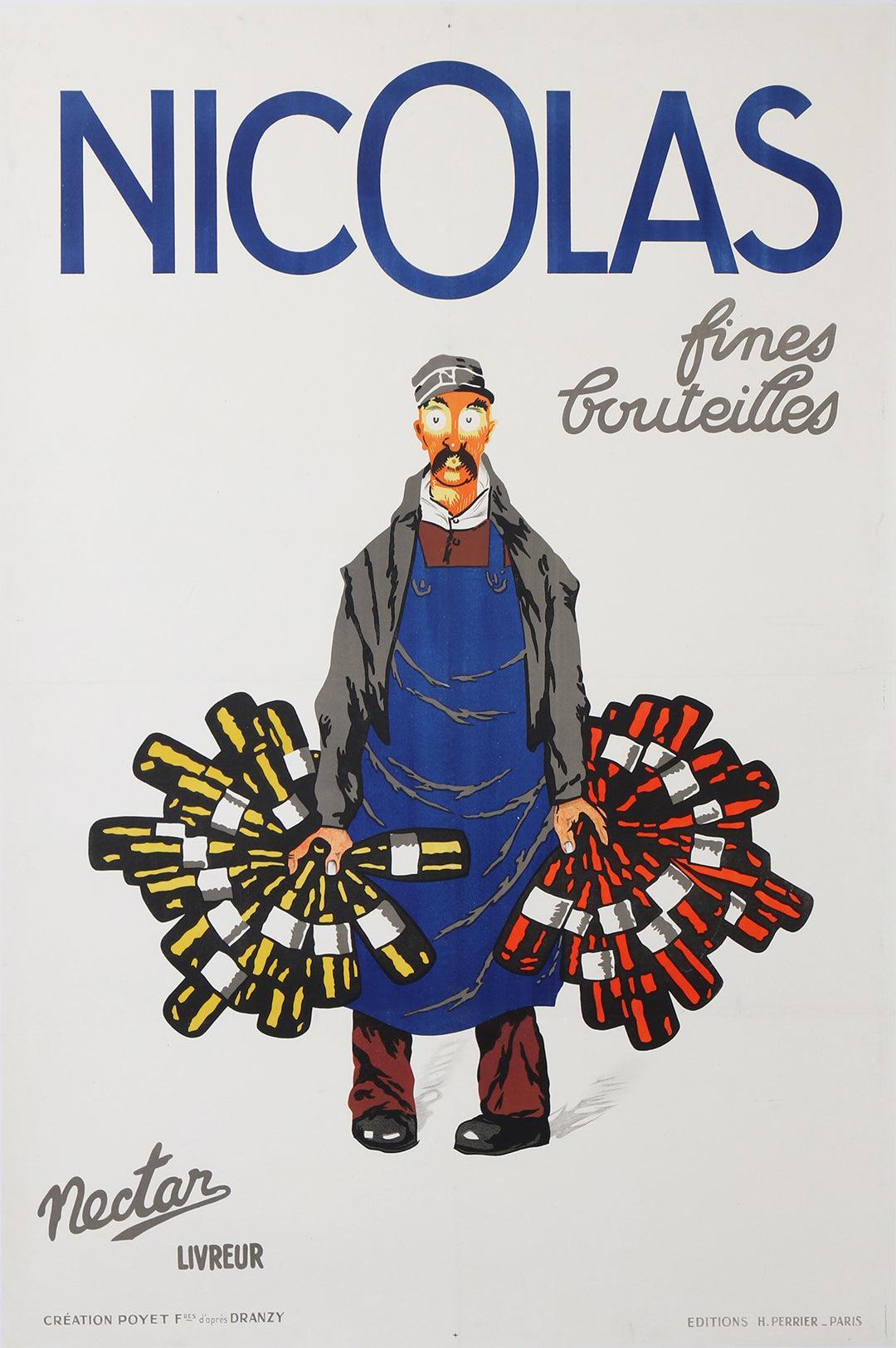 Original Vintage Nicolas Fines Bouteilles Poster by Dransy c1930 Wine Bottles