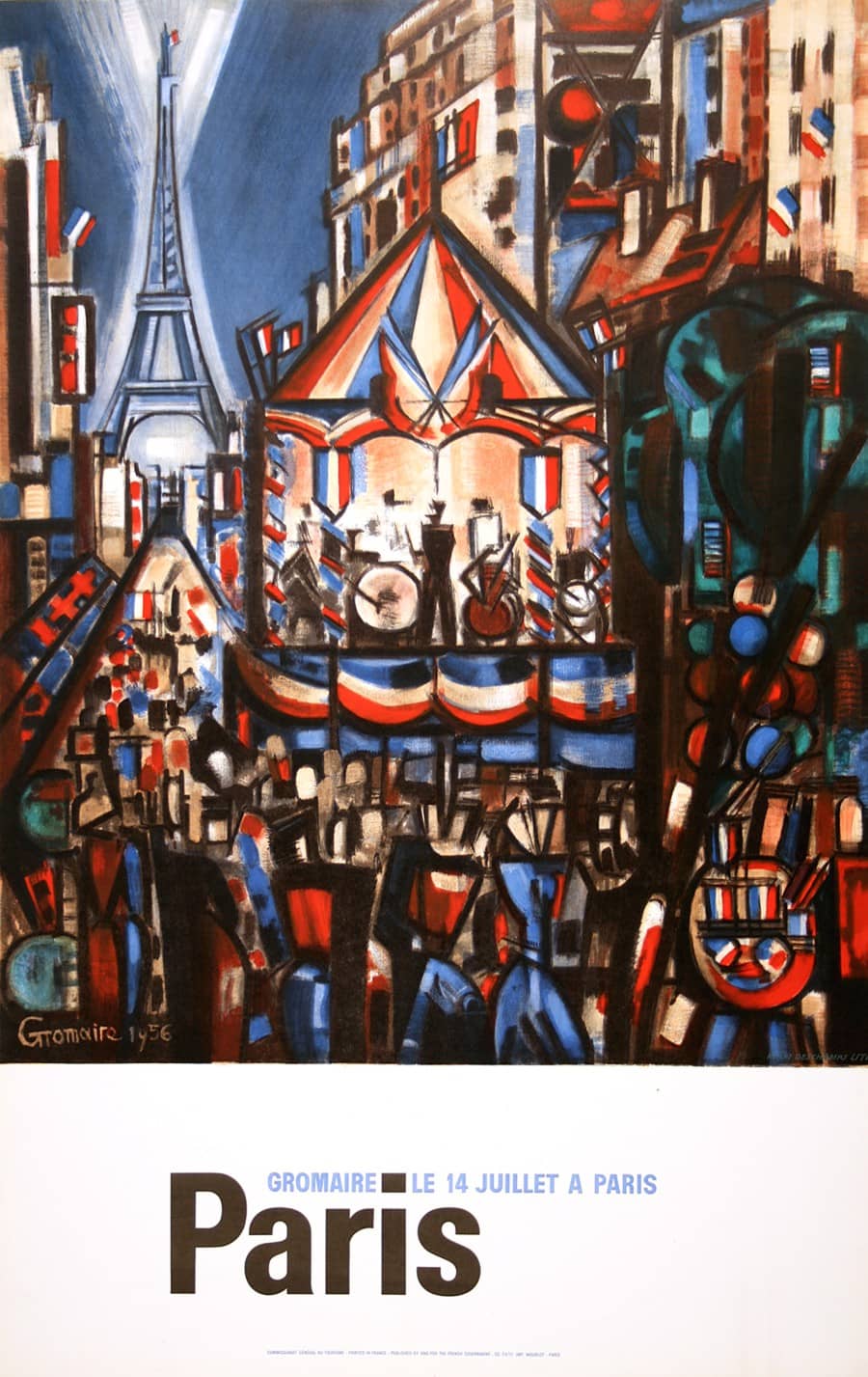 Original Vintage Paris Bastille Day Celebration Poster by Gromaire 1956