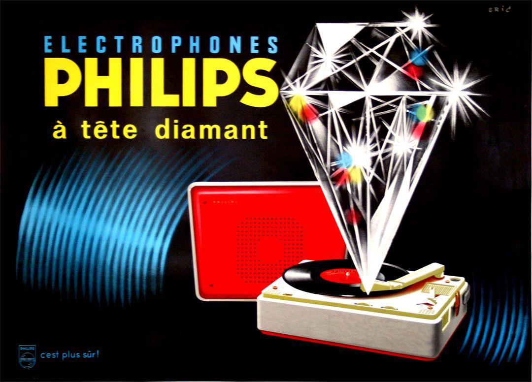 Philips Original Vintage Poster by Eric c1960 - Black with Large Diamond