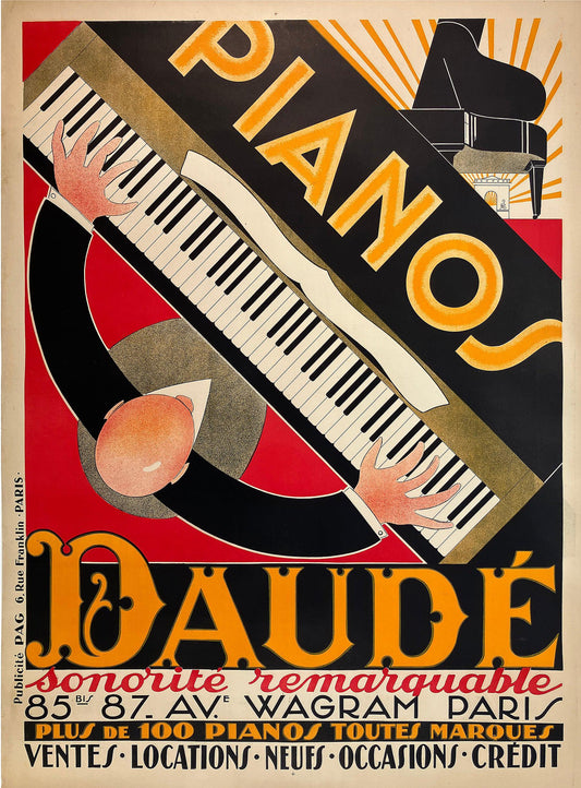 Original Pianos Daude French Deco Vintage Poster 1926
