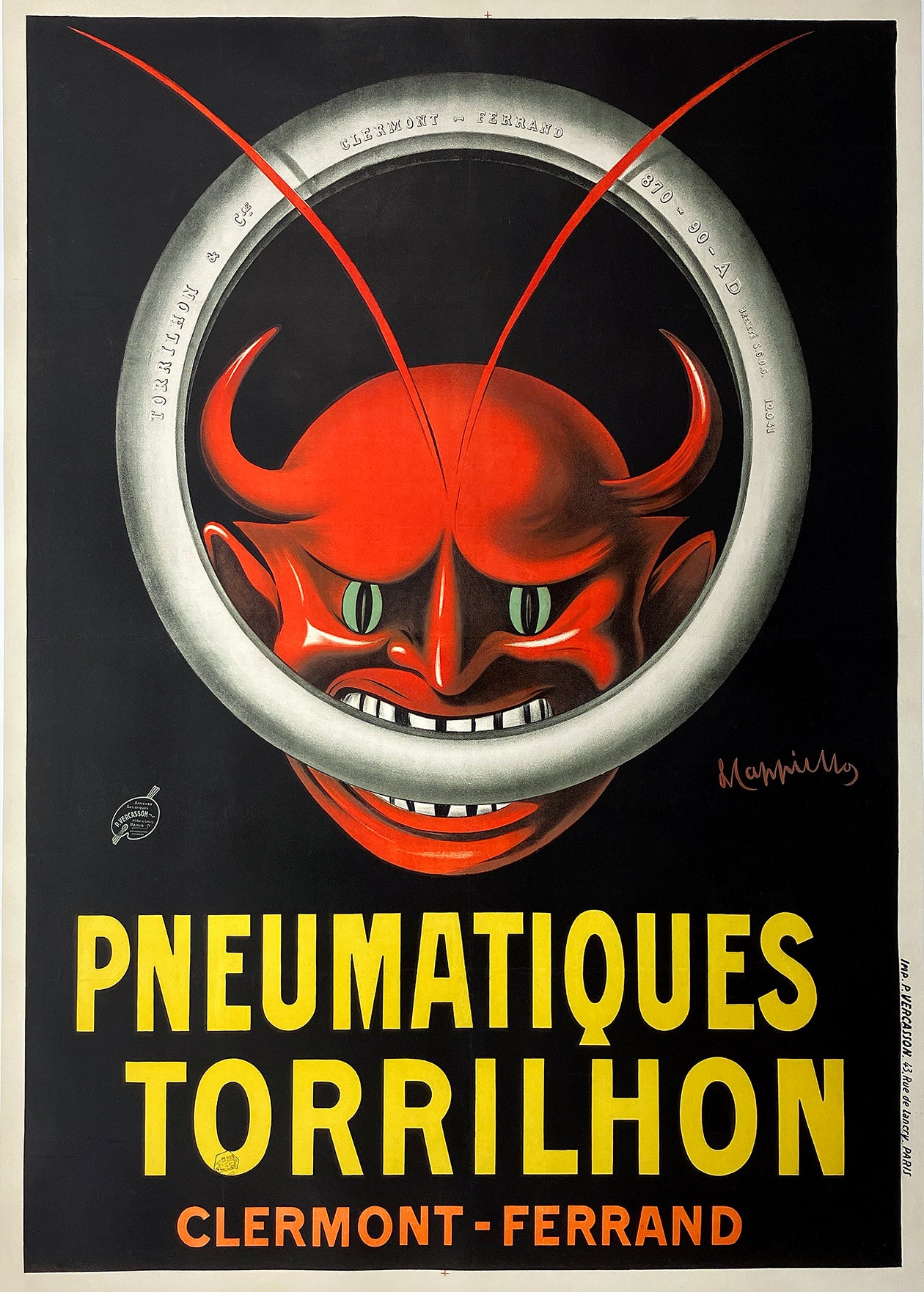 Original Vintage Pneumatiques Torilhon Poster by Leonetto Cappiello 1906 Red Devil