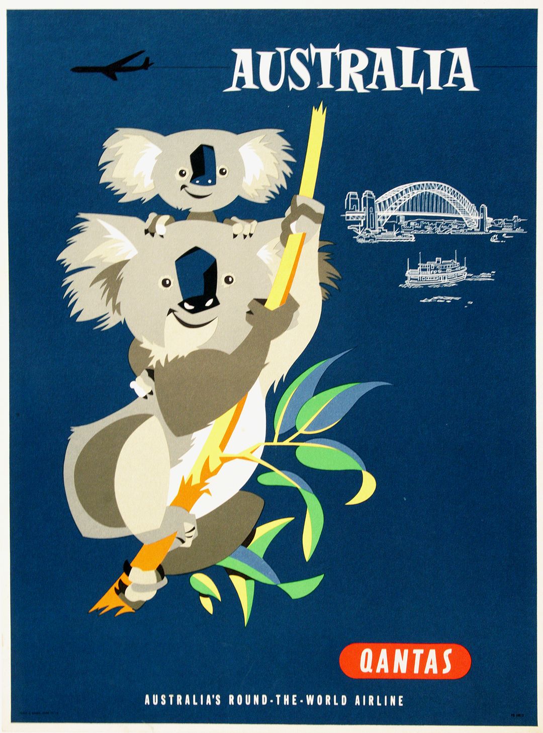 Original Qantas - Australia Koalas Poster c1960 by Harry Rogers