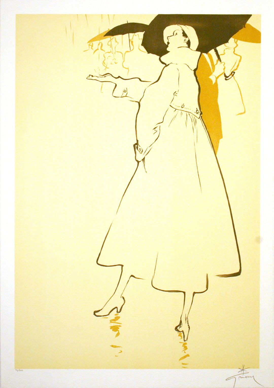 Rene Gruau Hand Signed and Numbered Print c1989 Rain Rain