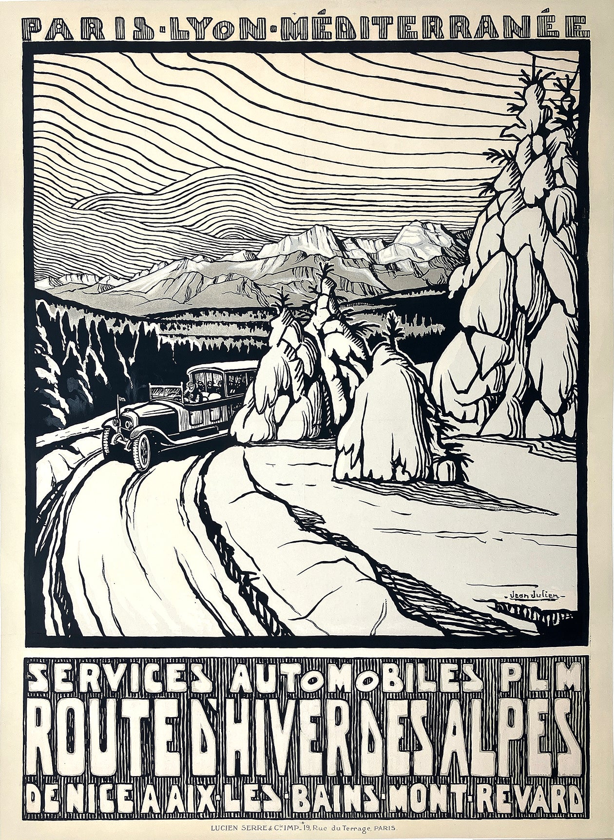 Original Vintage Route D'Hiver Des Alpes Poster c1930 by Jean Julien