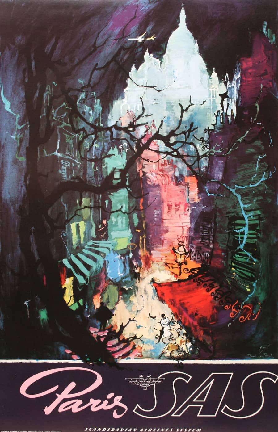 Original SAS - Paris Night Scene Poster by Otto Nielsen c1955