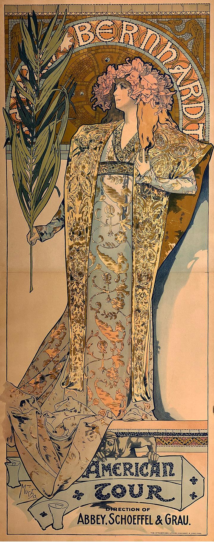 Original Vintage Alphons Mucha Poster for Sarah Bernhardt American Tour 1896