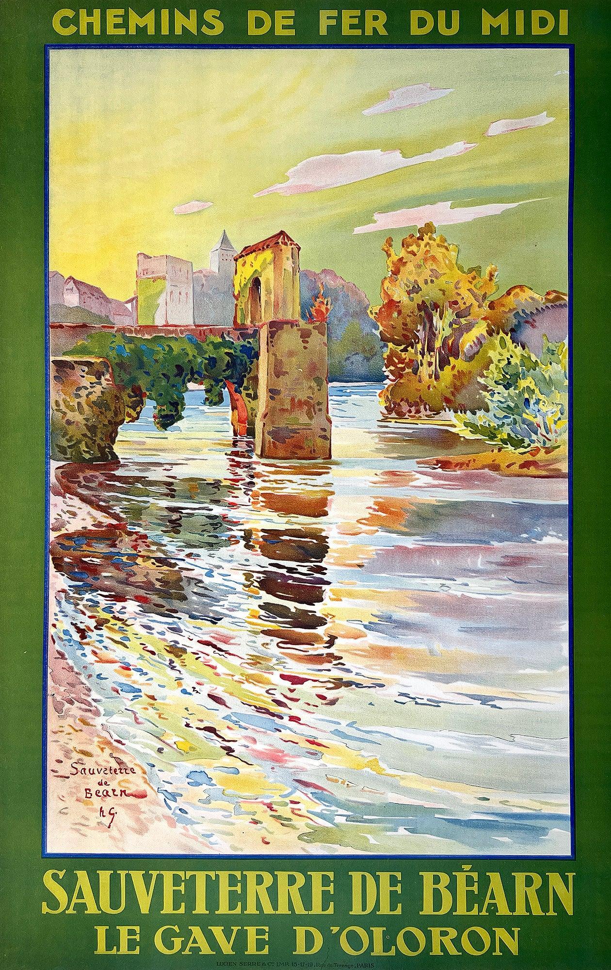 Original Vintage Sauveterre de Bearn French Poster C1915