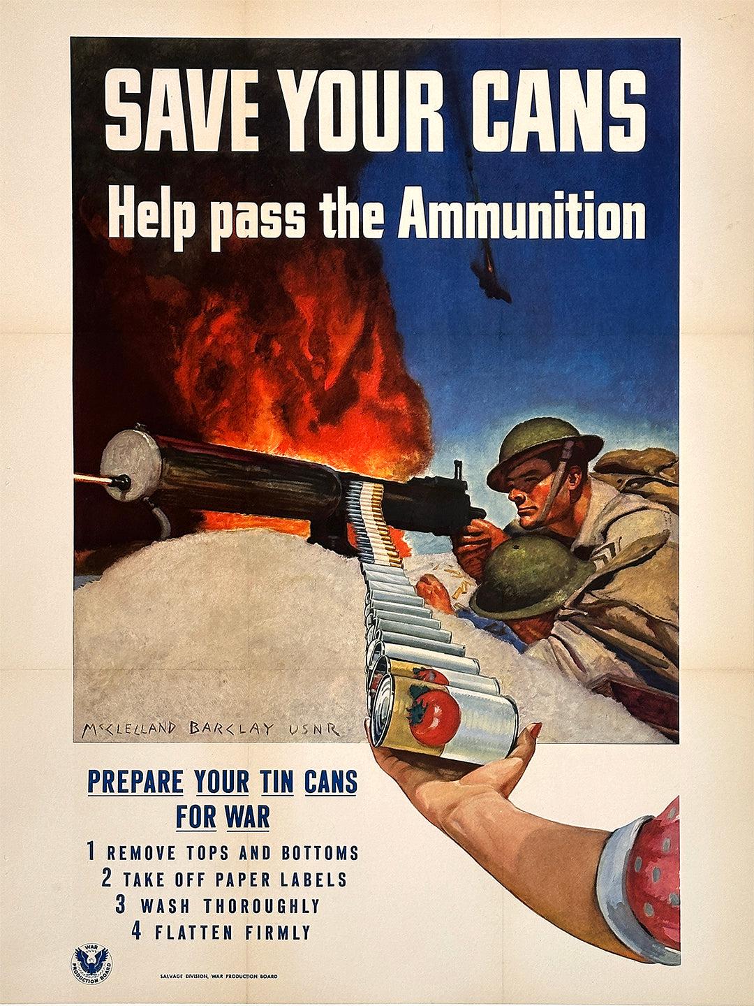 Original Vintage WWII Poster Save Your Cans by McClelland Barclay c1943