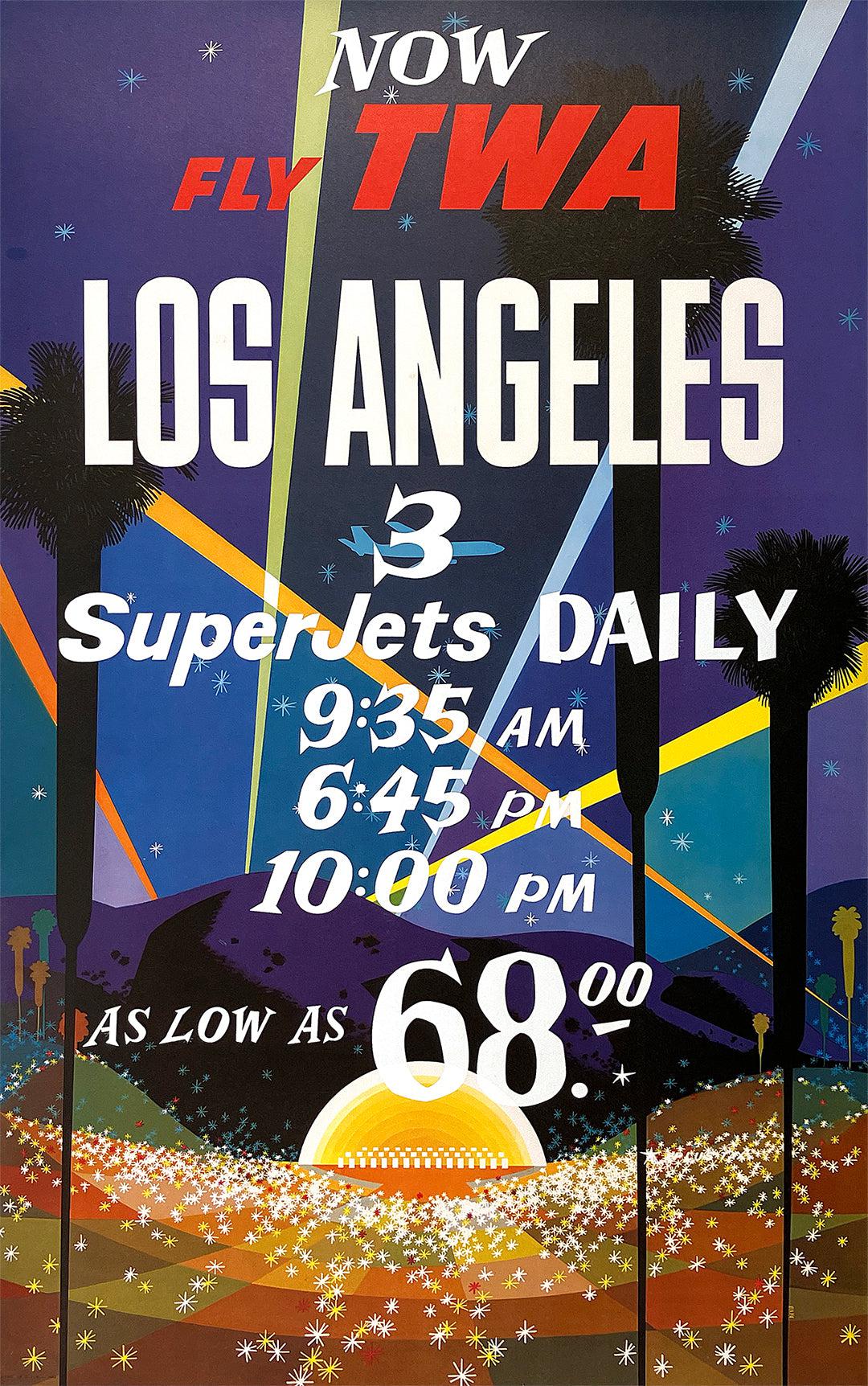Original Vintage Travel Poster Fly TWA Los Angeles Hollywood Bowl by David Klein c1960