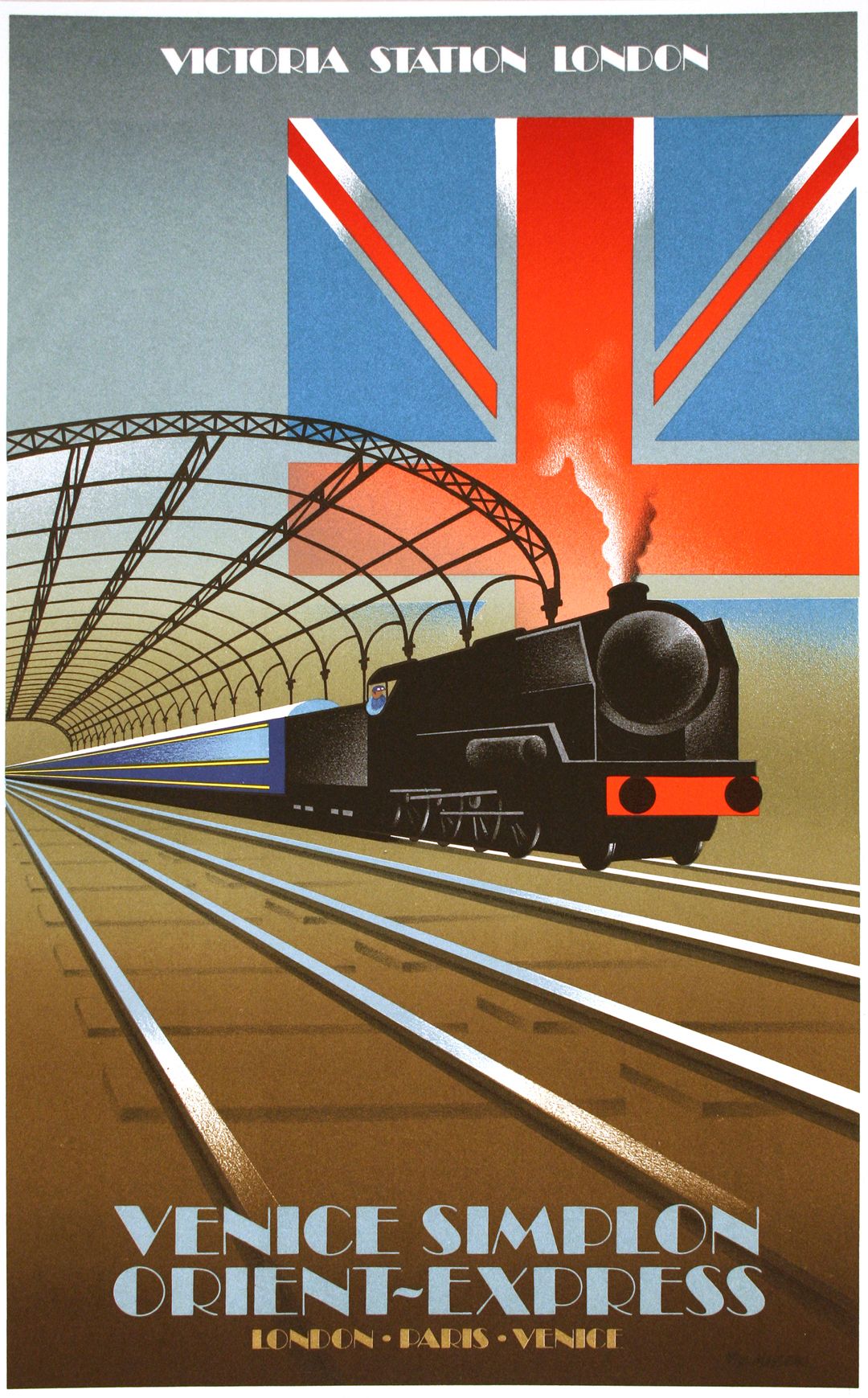 Original Vintage Poster for Venice Simplon Orient Express by Fix Masseau 1982 - Victoria Station