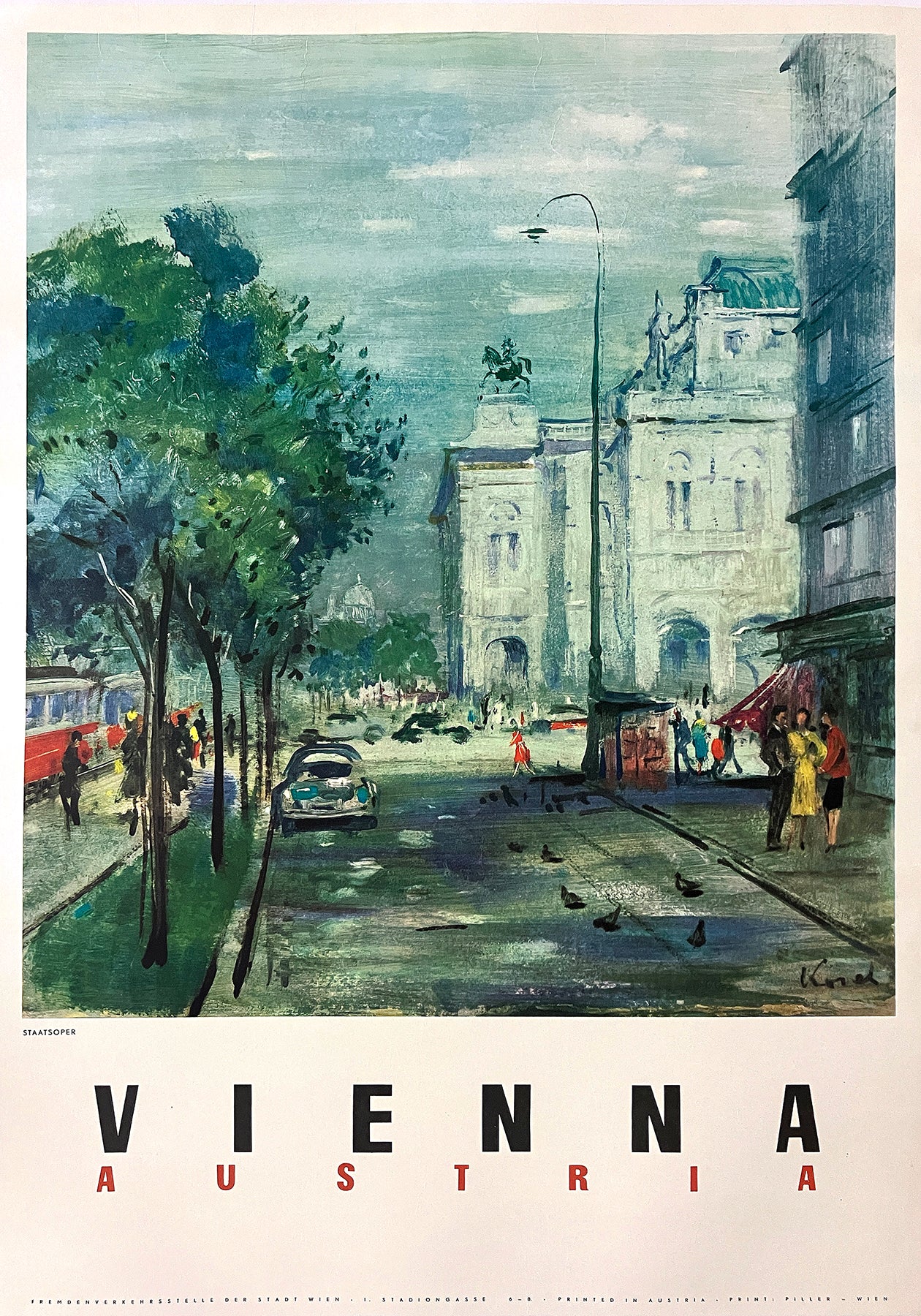 Original Vintage Vienna Austria Staatsoper (Opera House) Poster by Karo C1955