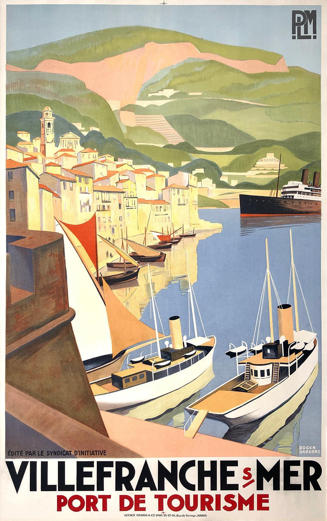 Original Vintage Roger Broders Poster - Villefranche Sur Mer PLM 1930