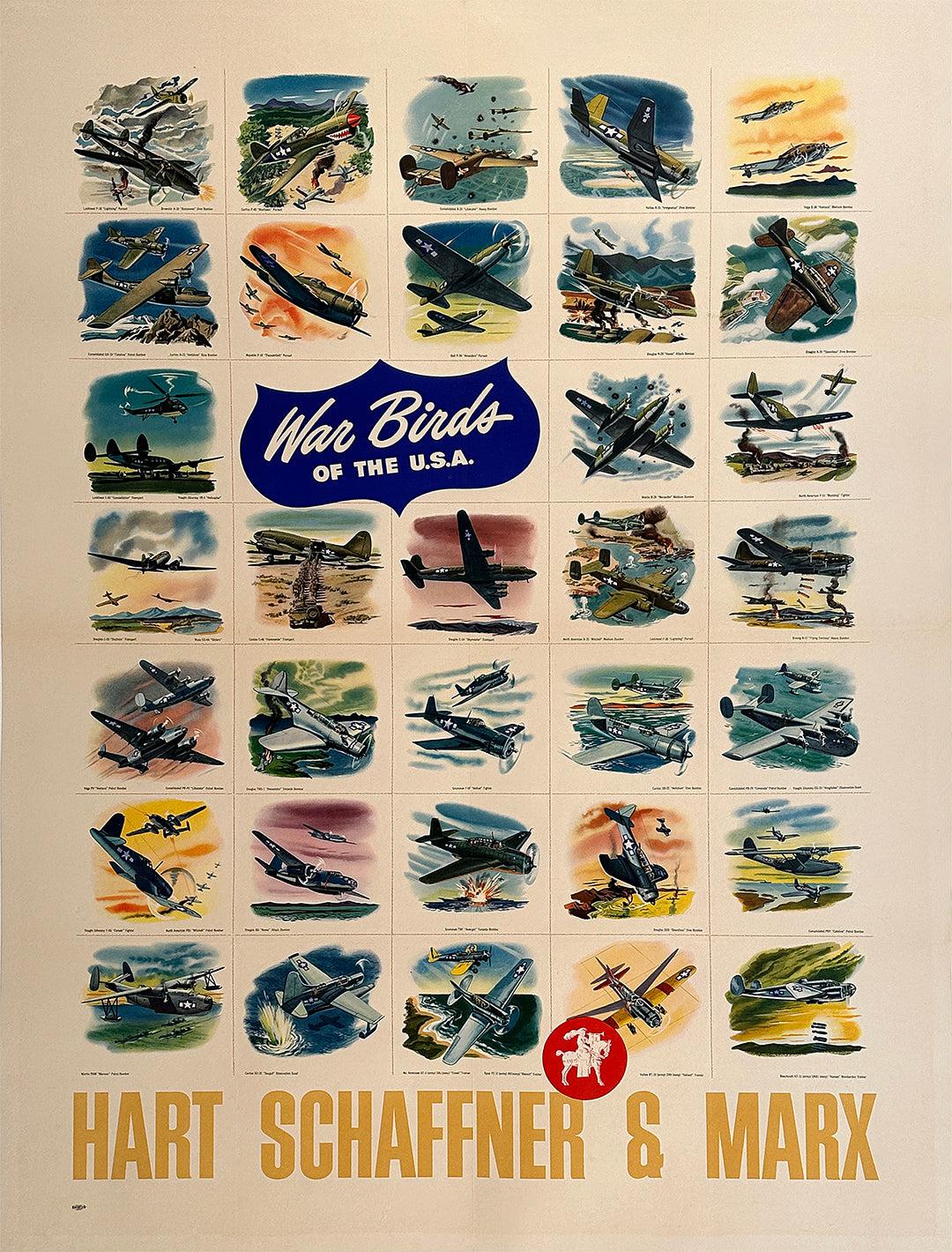 Original Vintage WWII War Birds of the USA Poster Hart Schaffner