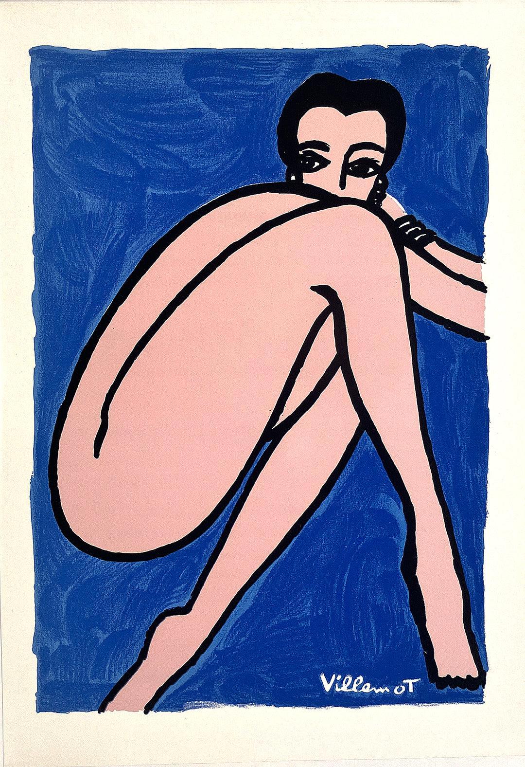 Original Vintage Woman on Blue Poster by Bernard Villemot Small Format